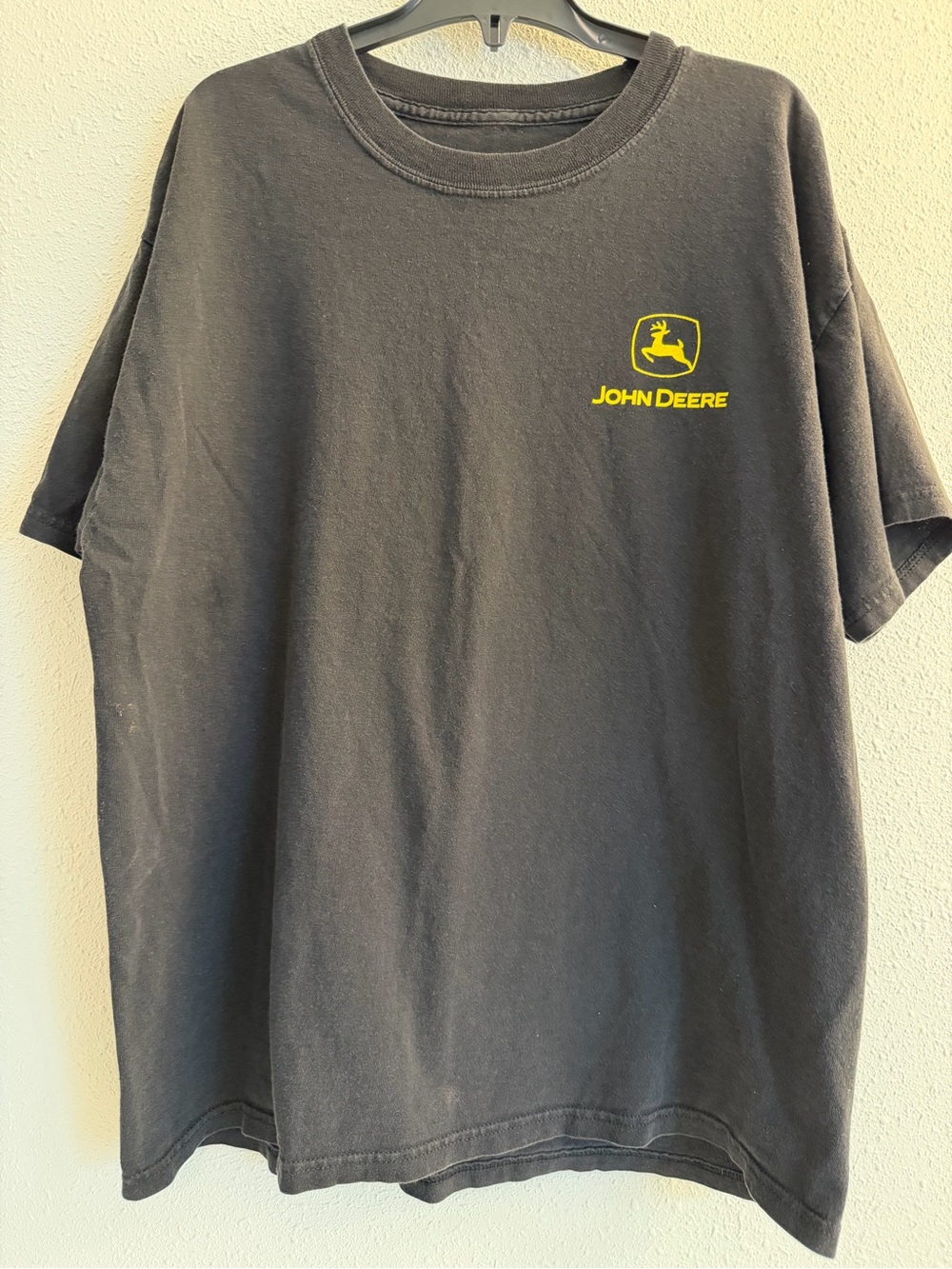 Hanes Black Short-Sleeve Tee with Yellow John Deere Chest Logo